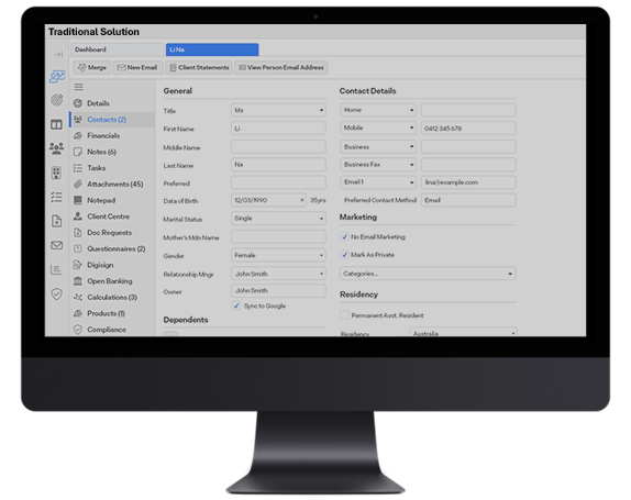 Traditional software, desktop view